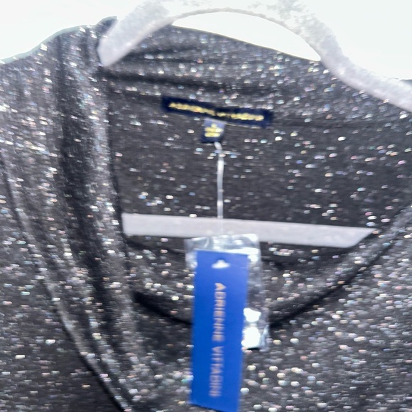 Adrienne Vittadini Black and Silver Blouse with Cowl Neck Long Sleeves Medium - Picture 2 of 3